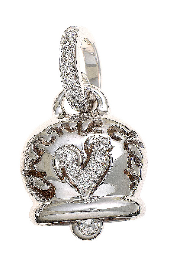 "Campanelle" Medium Rooster Charm in 18kt White Gold and Diamonds
