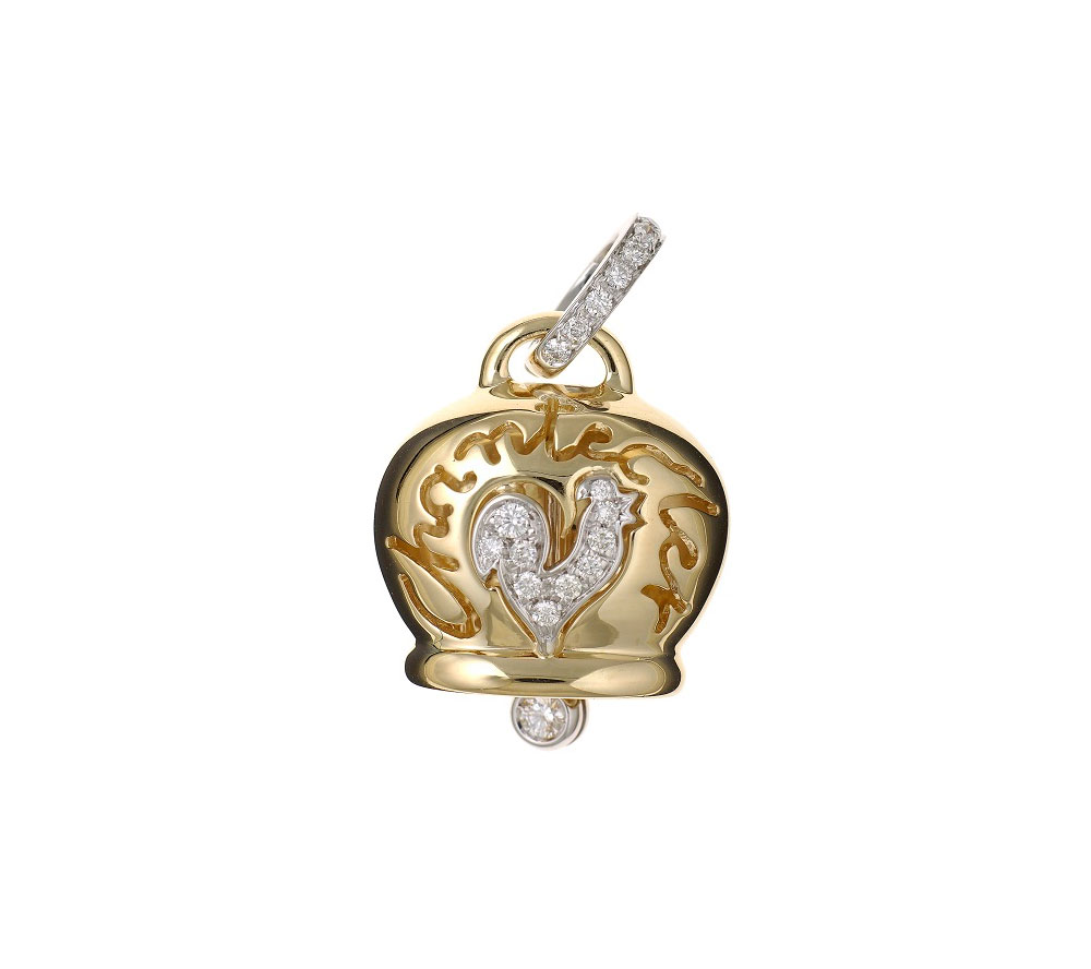 "Campanelle" Large Rooster Charm in 18kt Yellow Gold and Diamonds
