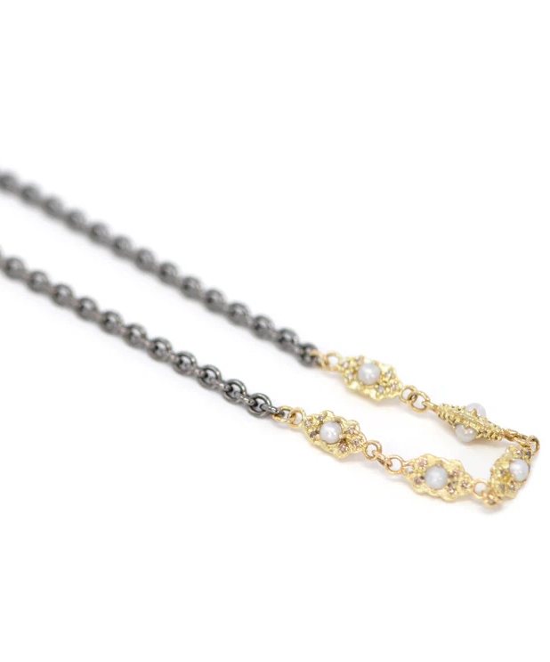 Scroll Stations 18kt Gold & Silver Chain Link Necklace