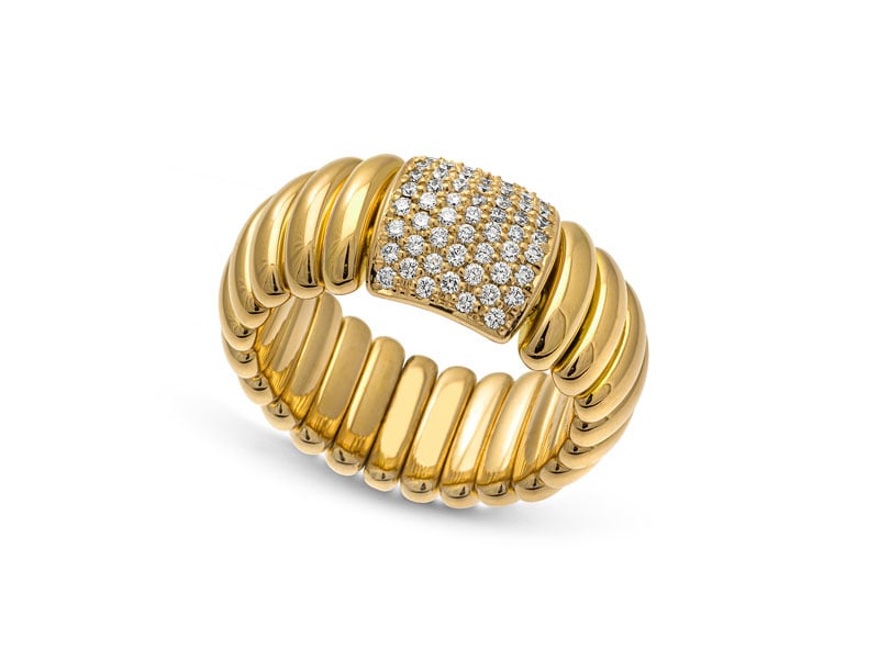 Hulchi Belluni "Tresore" Stretch Stretch Diamond Ring in 18kt Yellow Gold