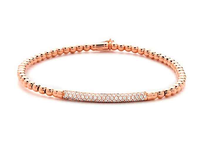 Hulchi Belluni "Tresore" Stretch Bracelet in 18kt Rose Gold with Pave Diamonds