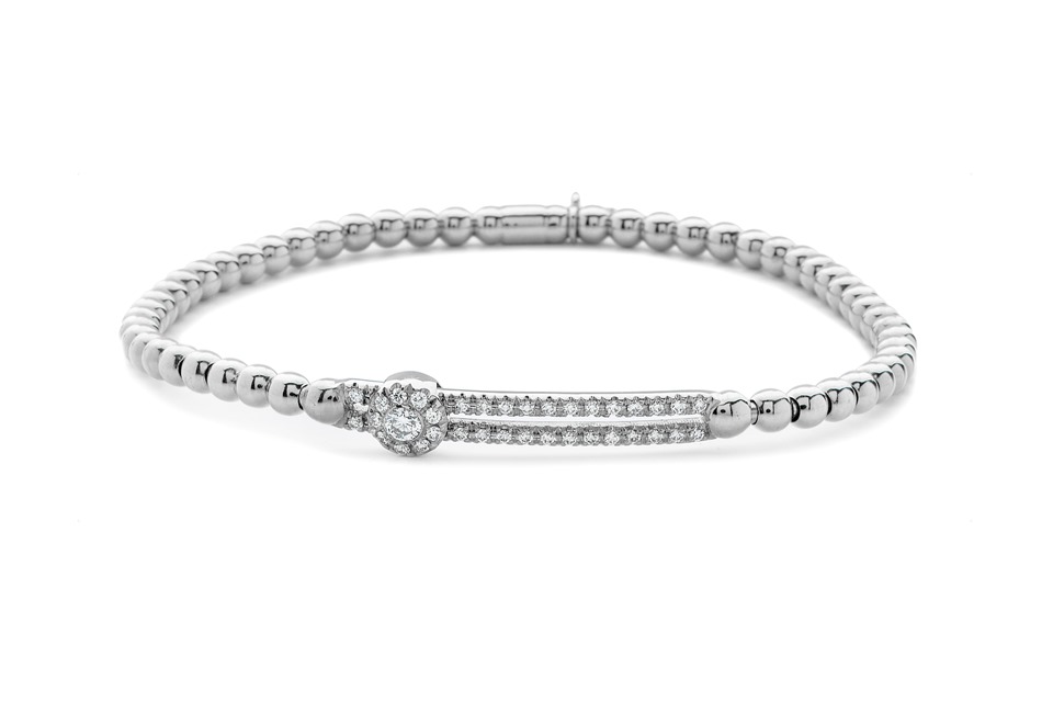 Hulchi Belluni "Tresore" Circle Slide Stretch Bracelet in 18kt White Gold with Diamonds 