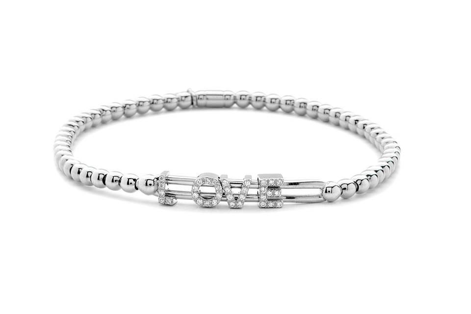 Hulchi Belluni "Tresore" Love Stretch Bracelet in 18kt White Gold with Pave Diamonds 
