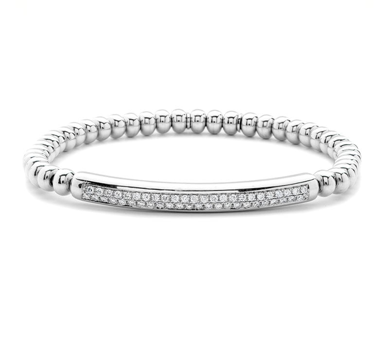 Hulchi Belluni "Tresore" Women's Beaded Stretch Bar Bracelet in 18kt White Gold with Diamonds