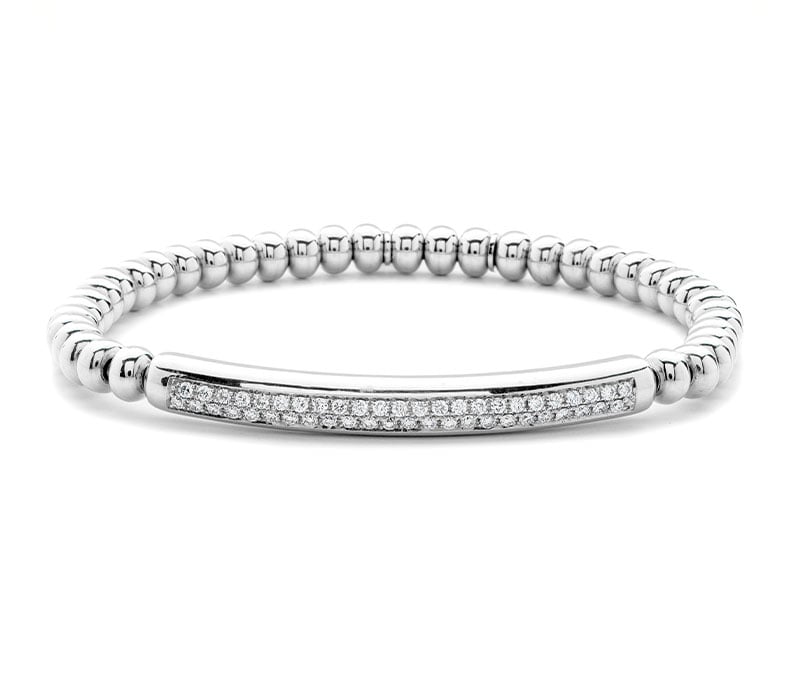Hulchi Belluni "Tresore" Women's Beaded Stretch Bar Bracelet in 18kt White Gold with Diamonds 