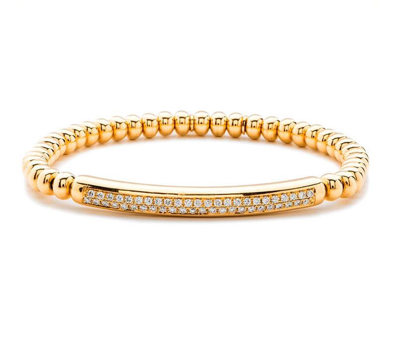 Hulchi Belluni "Tresore" Women's Stretch Bar Bracelet in 18kt Yellow Gold with Diamonds