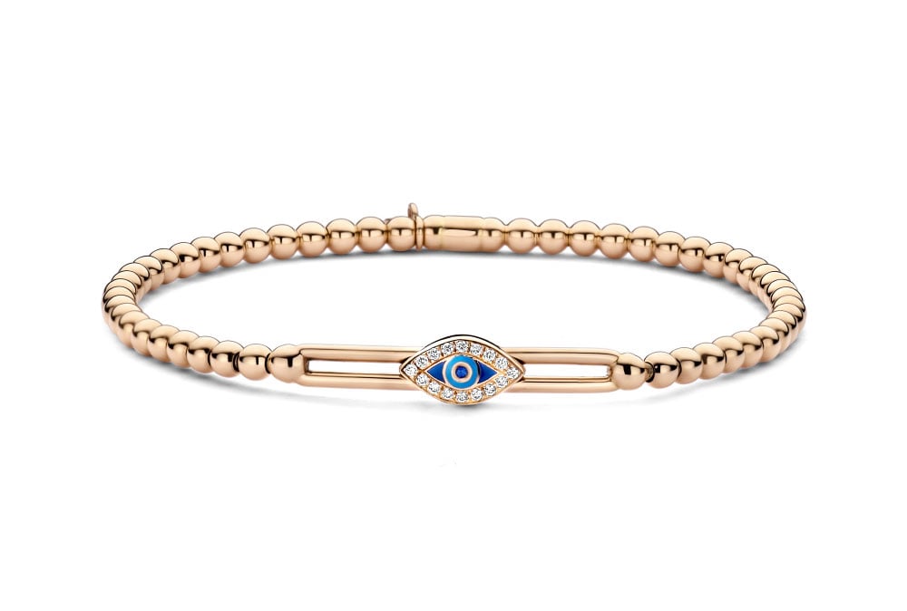 Hulchi Belluni "Tresore" Sapphire & Diamond Evil Eye Stretch Bracelet in 18kt Rose Gold