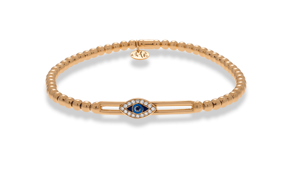 Hulchi Belluni "Tresore" Sapphire & Diamond Evil Eye Stretch Bracelet in 18kt Rose Gold