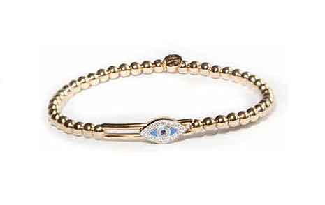 Hulchi Belluni Evil Eye Diamond and Sapphire Small Bracelet in 18kt Yellow Gold