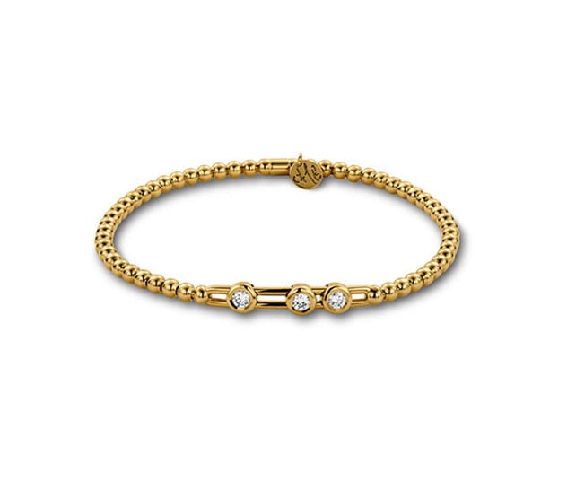 Hulchi Belluni "Tresore" Circle Stretch Bracelet in 18kt Yellow Gold with 3 Diamond Stations
