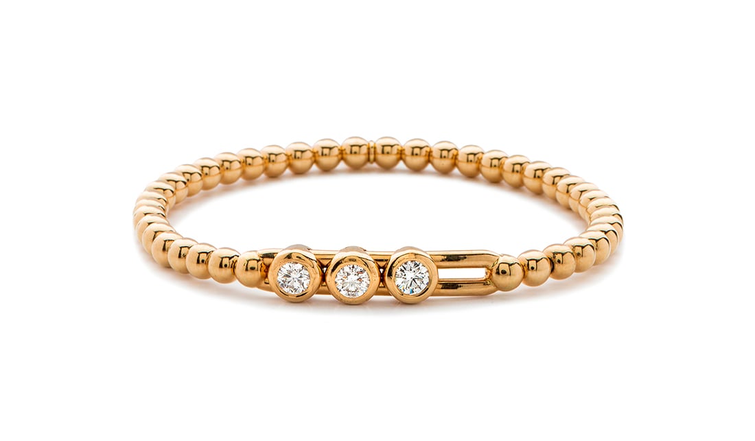 Hulchi Belluni "Tresore" Circle Stretch Bracelet in 18kt Yellow Gold with 3 Diamond Stations