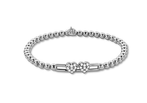 Hulchi Belluni "Tresore" Heart Stretch Women's Bracelet in 18kt White Gold with Diamonds