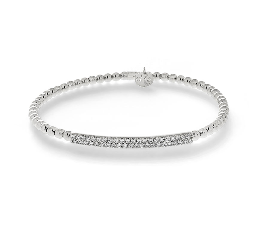 Hulchi Belluni "Tresore" Women's Stretch Bar Bracelet in 18kt White Gold with Diamonds 
