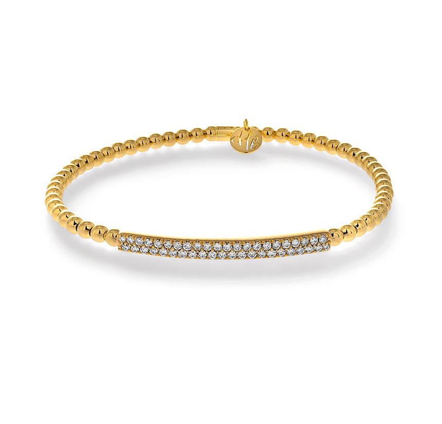 Hulchi Belluni "Tresore" Stretch Bar Bracelet in 18kt Yellow Gold with Diamonds 