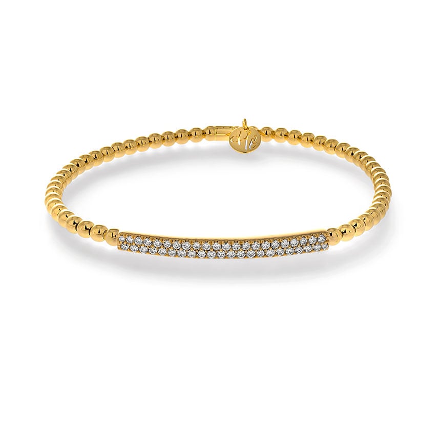 Hulchi Belluni "Tresore" Stretch Bar Bracelet in 18kt Yellow Gold with Diamonds 