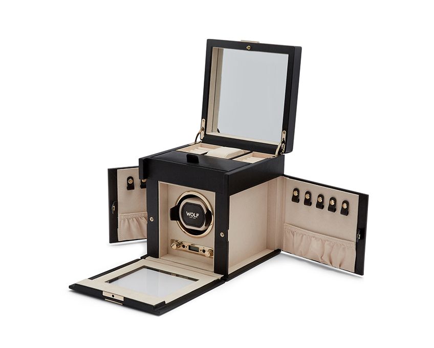 Palermo Black Anthracite Single Watch Winder With Jewelry Storage