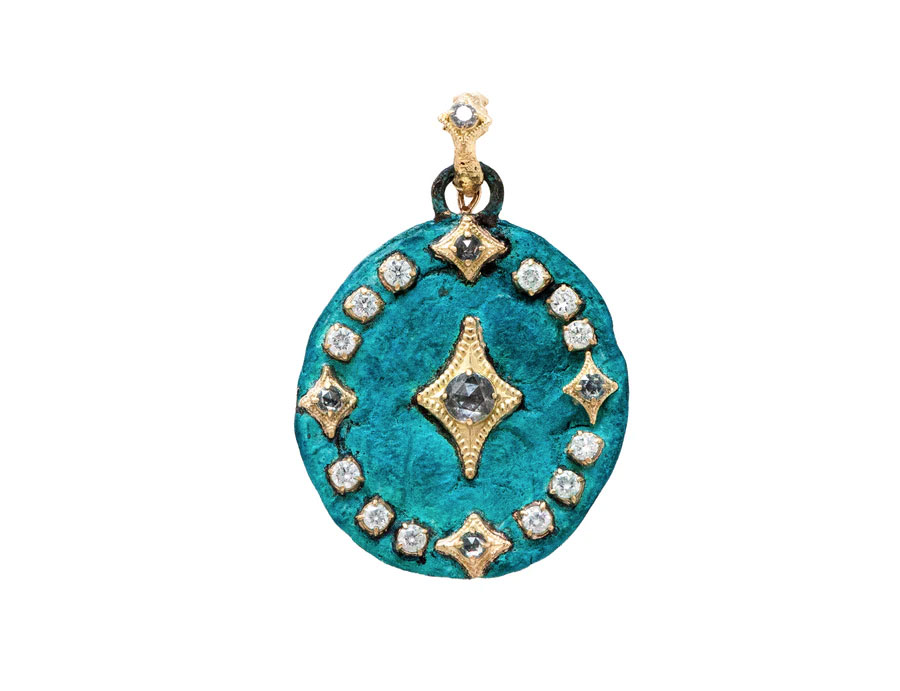 Artifact Teal Patina With Grey And White Diamonds Enhancer
