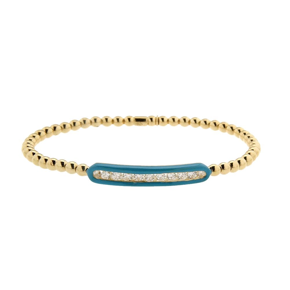 Hulchi Belluni "Tresore" 18kt Gold Turqouise Bar Diamond Stretch Bracelet