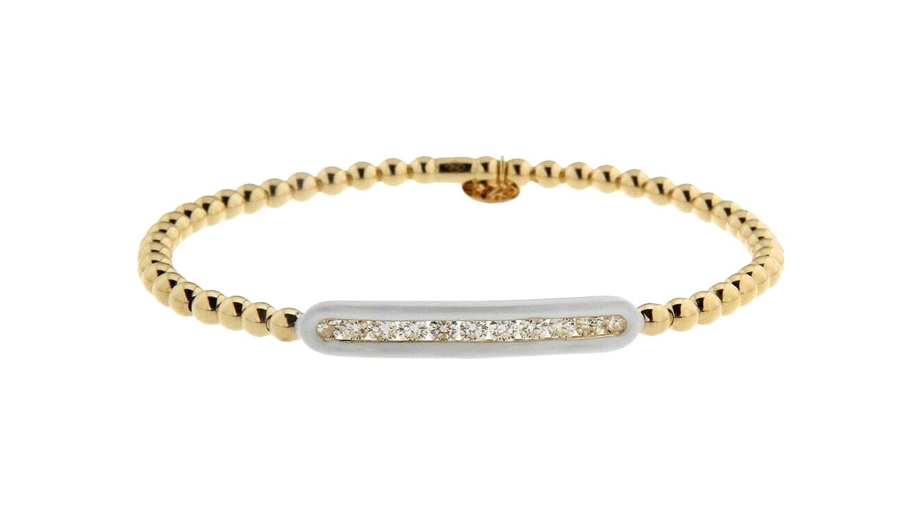 Hulchi Belluni "Tresore" Stretch Bar Enamel Bracelet in 18kt Yellow Gold with Diamonds