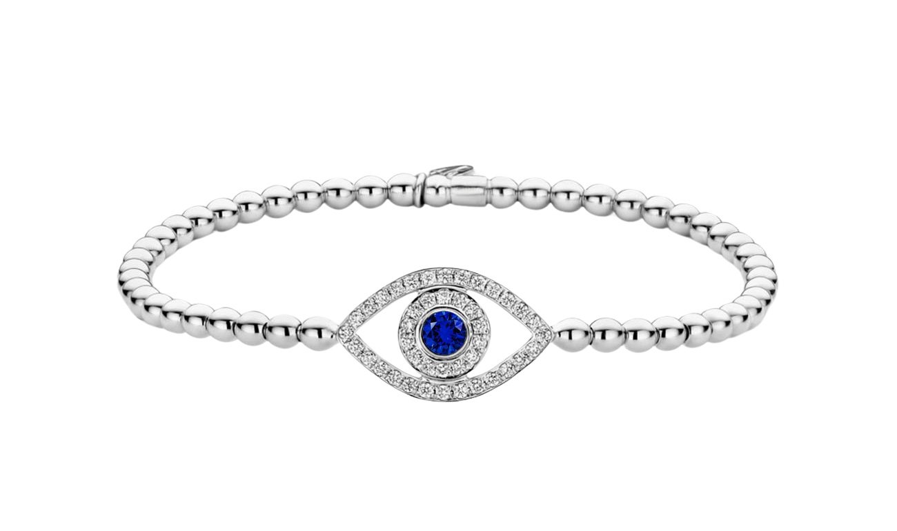 Hulchi Belluni Evil Eye Diamond and Sapphire Bracelet in 18kt White Gold