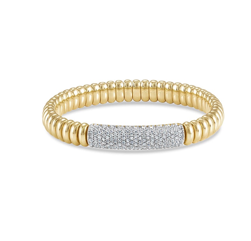 Hulchi Belluni "Tresore" Stretch Bar Bracelet in 18kt Yellow Gold with Diamonds