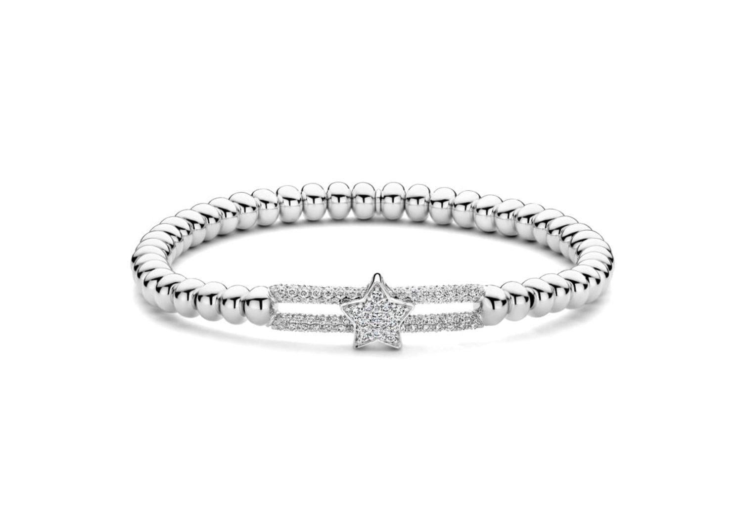 Hulchi Belluni "Tresore" Stretch Bracelet in 18kt White Gold with Star Diamond Station