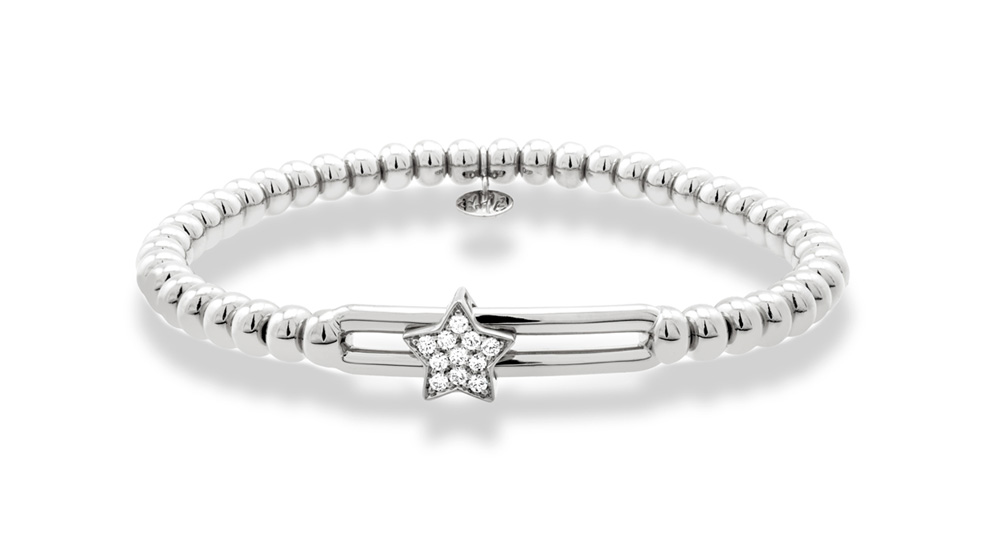Hulchi Belluni "Tresore" Stretch Bracelet in 18kt White Gold with Star Diamond Station