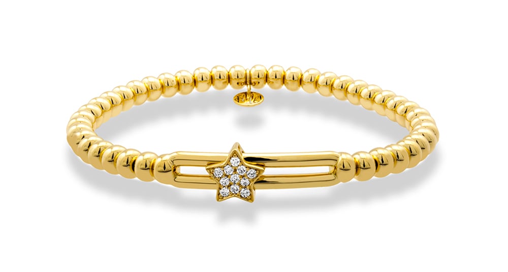 Hulchi Belluni "Tresore" Stretch Bracelet in 18kt Yellow Gold with Star Diamond Station