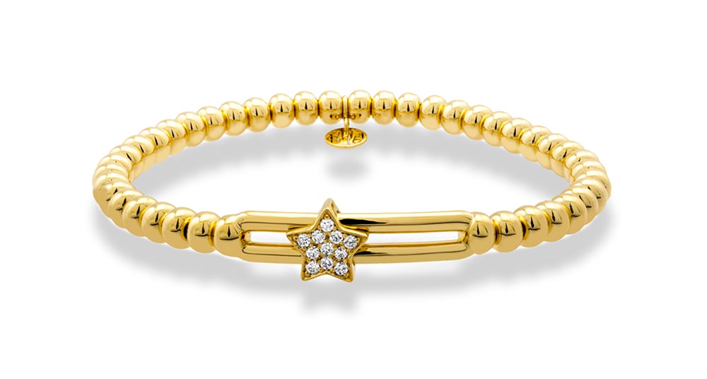 "Tresore" Stretch Bracelet in 18kt White Gold with Star Diamond Station