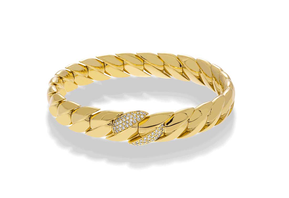 Hulchi Belluni "Tresore" Stretch Bracelet in 18kt Yellow Gold with Pave Diamonds