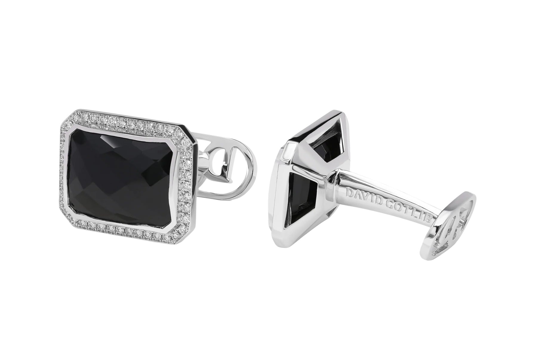 "Black Knight" Diamond & Spinel Cufflinks in 18kt White Gold