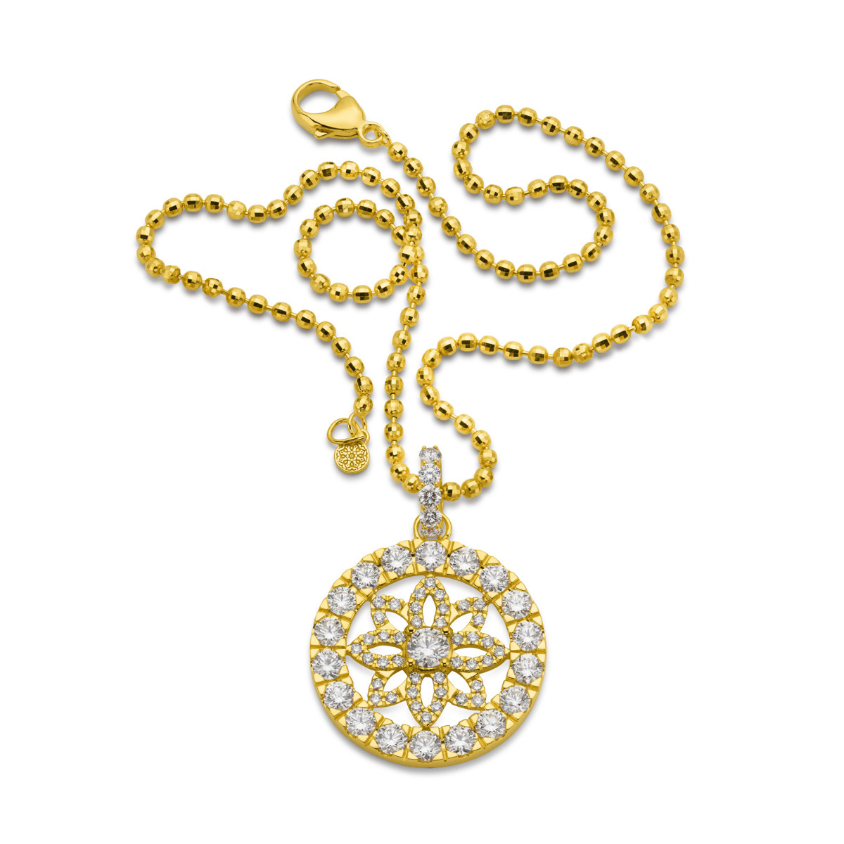 Buddha Mama Round Mandala Diamond Pendant Necklace in 20kt Yellow Gold