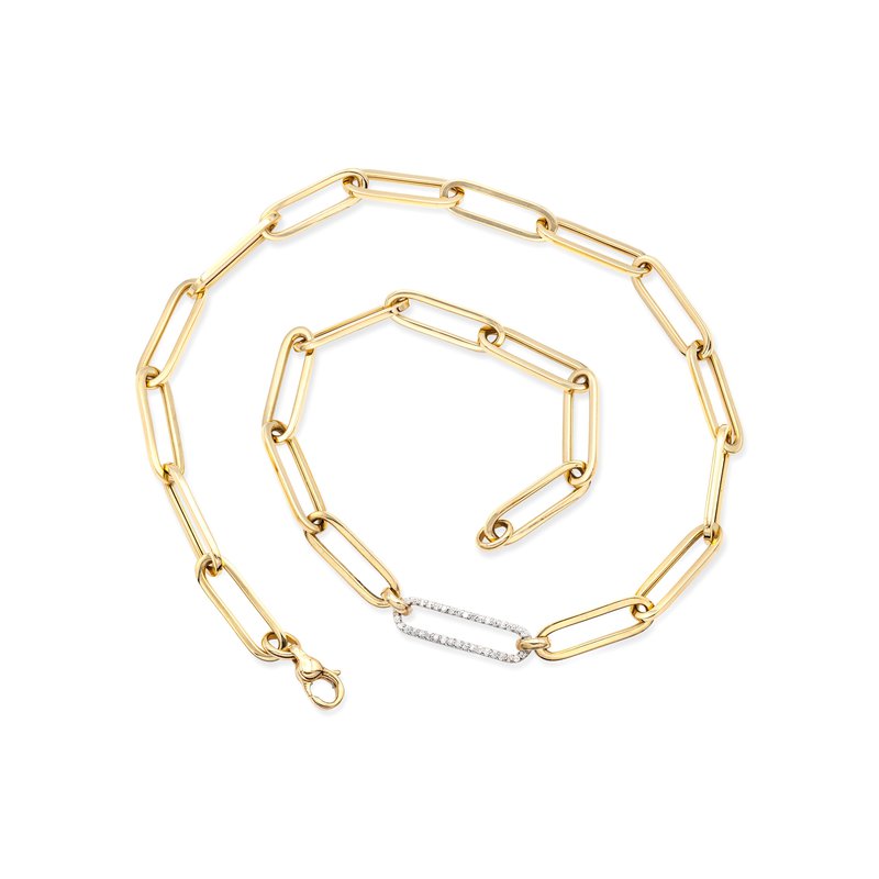 Large Gold & Diamond Paperclip Necklace