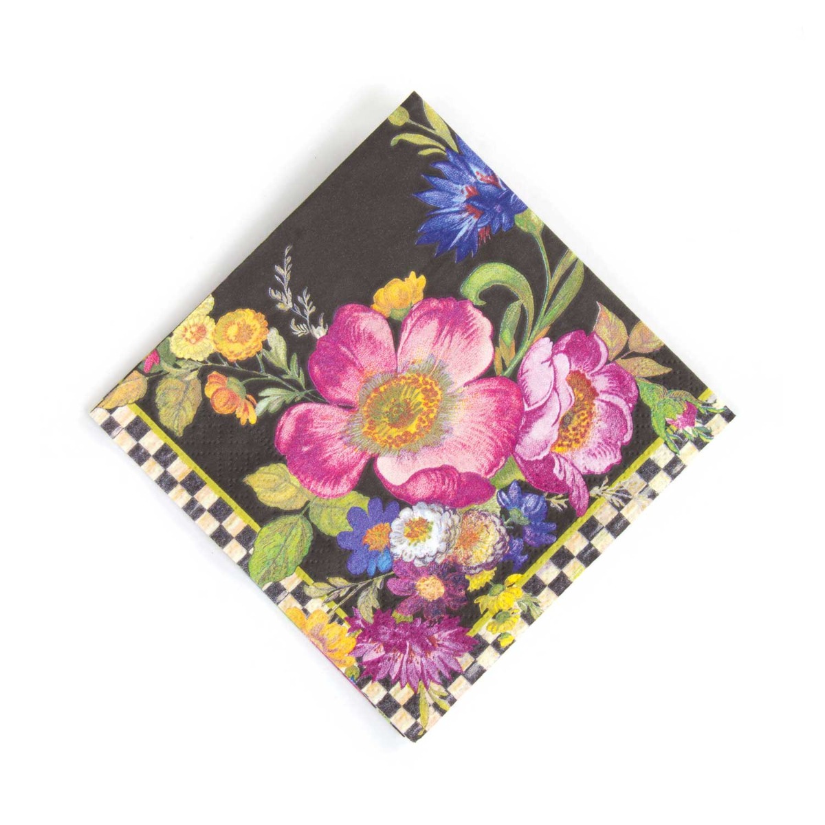 MacKenzie-Childs Black Flower Market Cocktail Paper Napkins