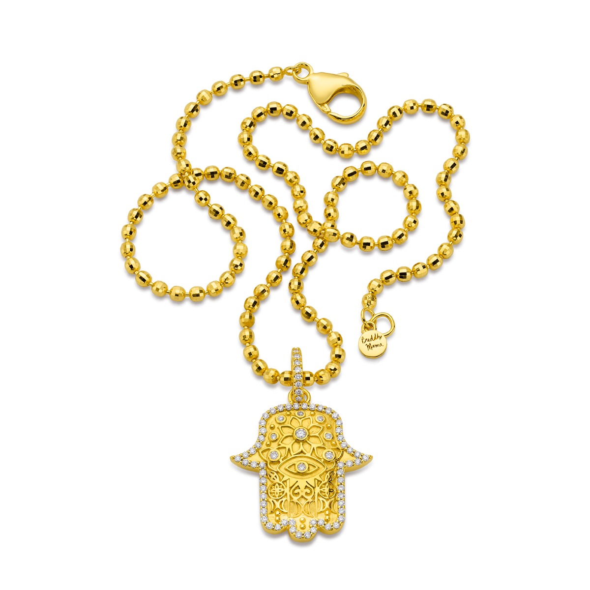 Buddha Mama Diamond Hamsa Pendant in 20kt Yellow Gold