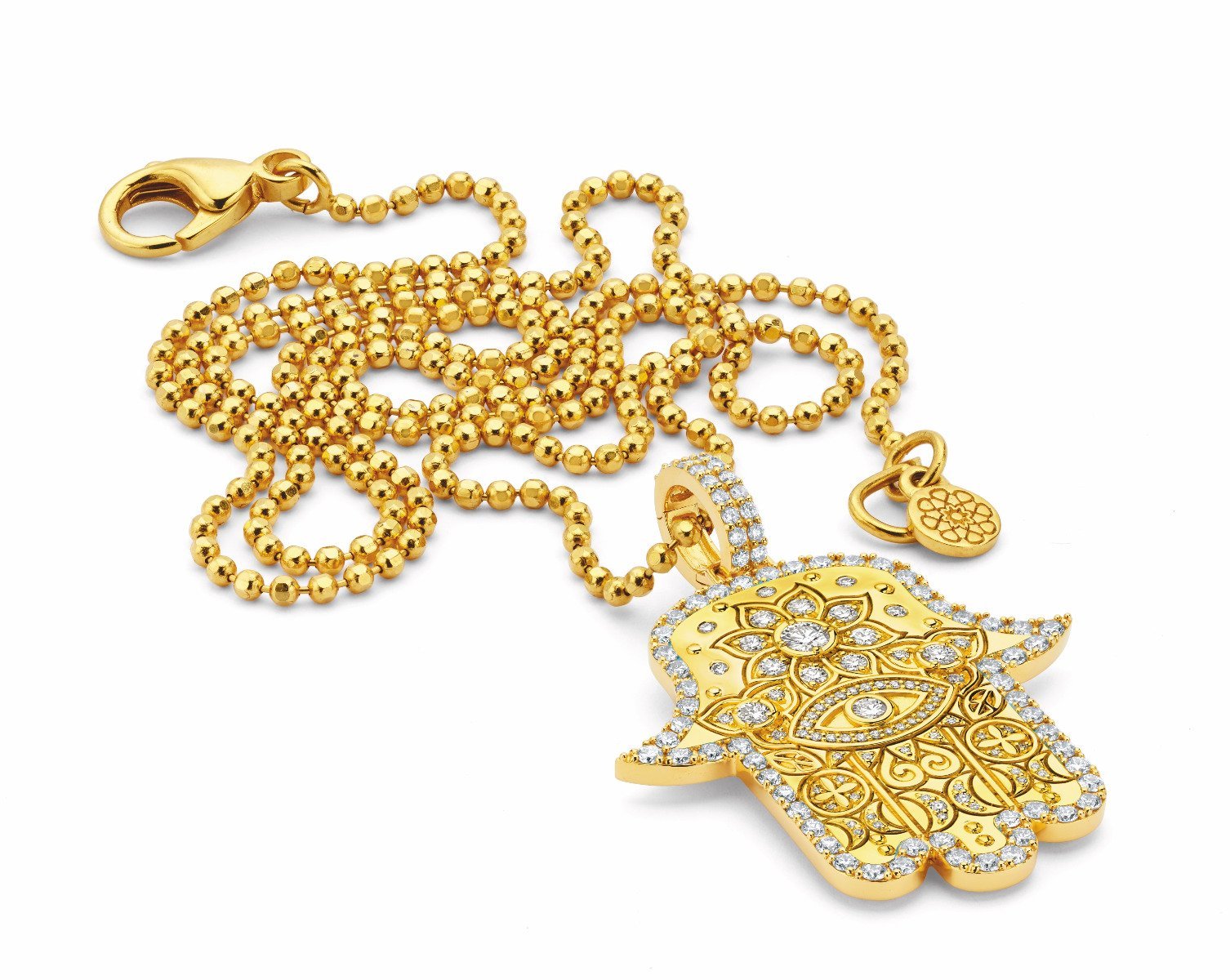 Buddha Mama Diamond Hamsa Pendant Necklace in 20kt Yellow Gold