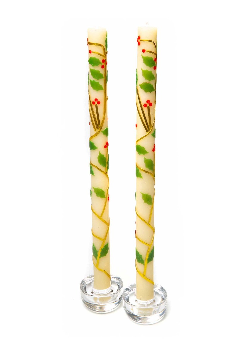 Holly Dinner Candles, Set of 2