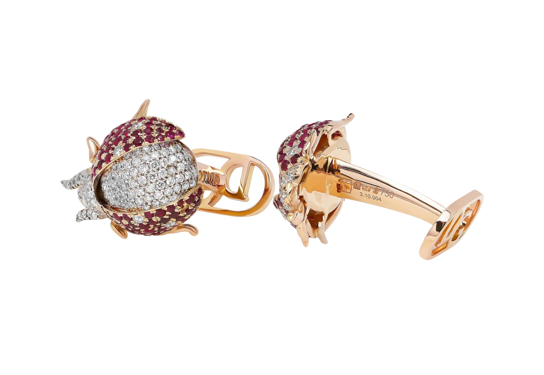David Gotlib "Lady Bird" Diamond & Ruby Cufflinks in 18kt Pink Gold