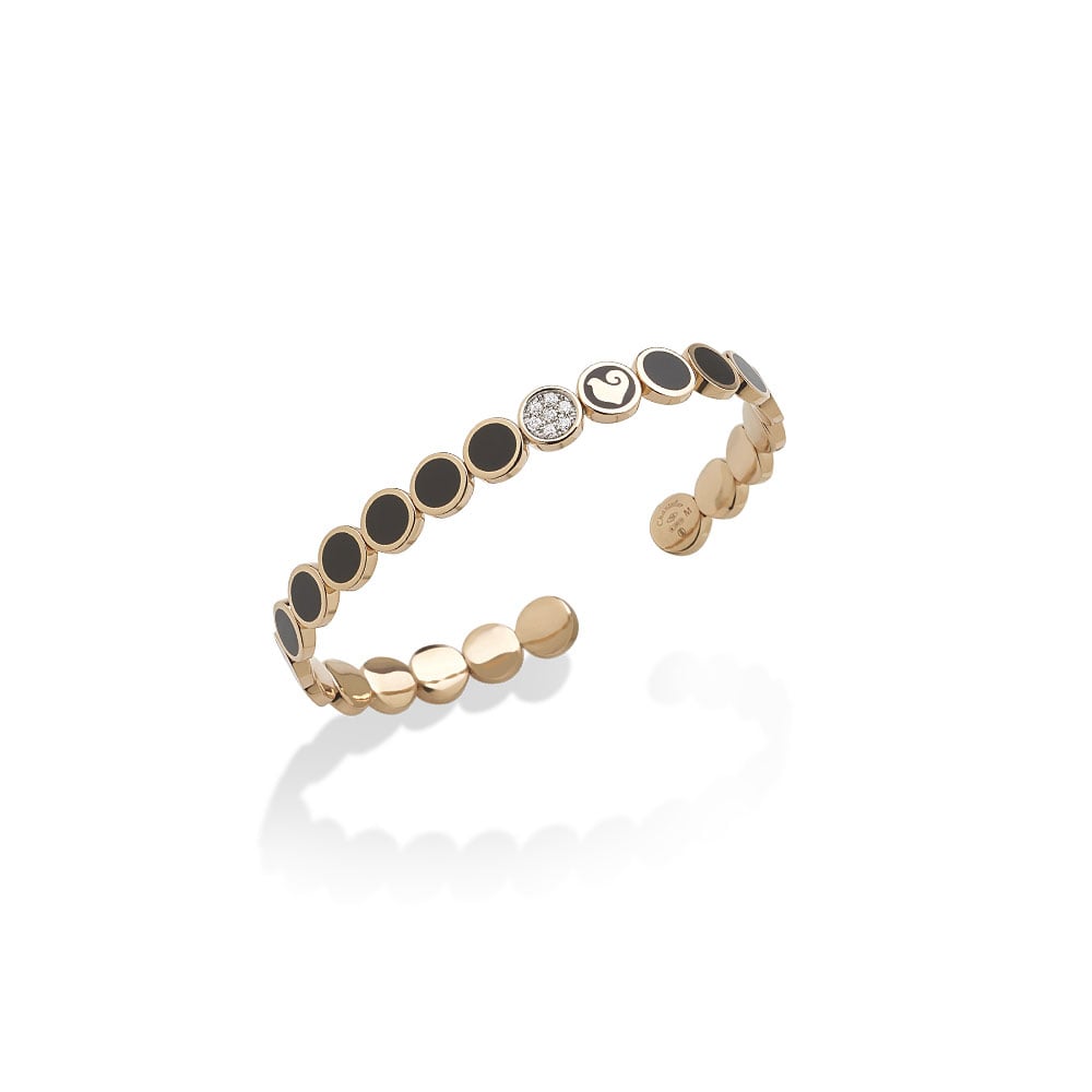 Chantecler Capri “Paillettes” 18kt Pink Gold and Black Enamel Diamond Cuff Bracelet