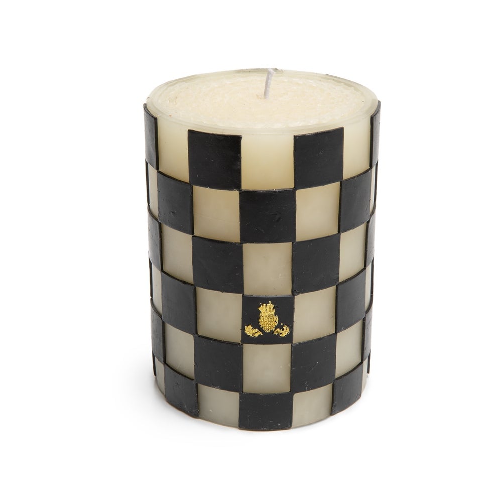 Courtly Check 4" Black Pillar Candle