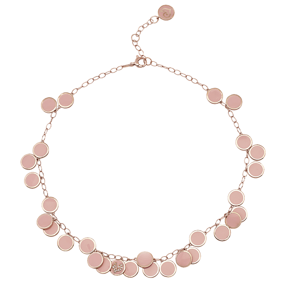 Chantecler Capri "Paillettes" Pink Enamel 18kt Pink Gold and Diamond Choker Necklace