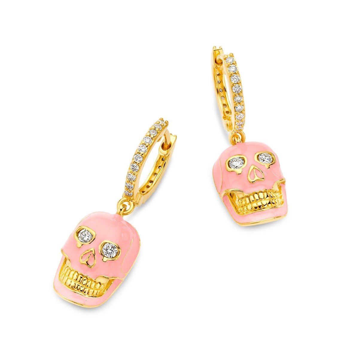Buddha Mama Skull Huggies with Bubblegum Pink Enamel & Diamonds