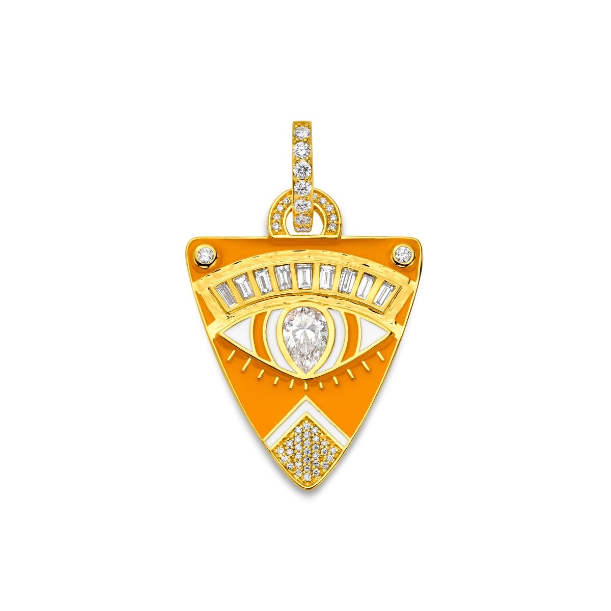 Buddha Mama Diamond & Clementine Guitar Pick Pendant in 20kt Yellow Gold