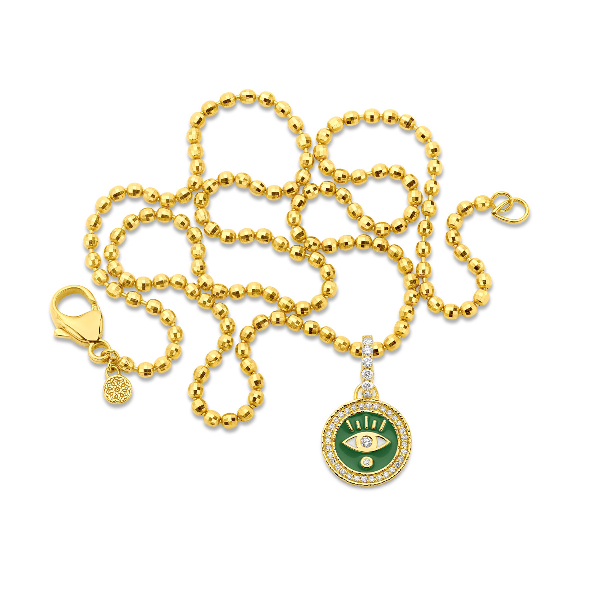Buddha Mama Evil Eye Pendant with Kelly Green Enamel & Diamonds 