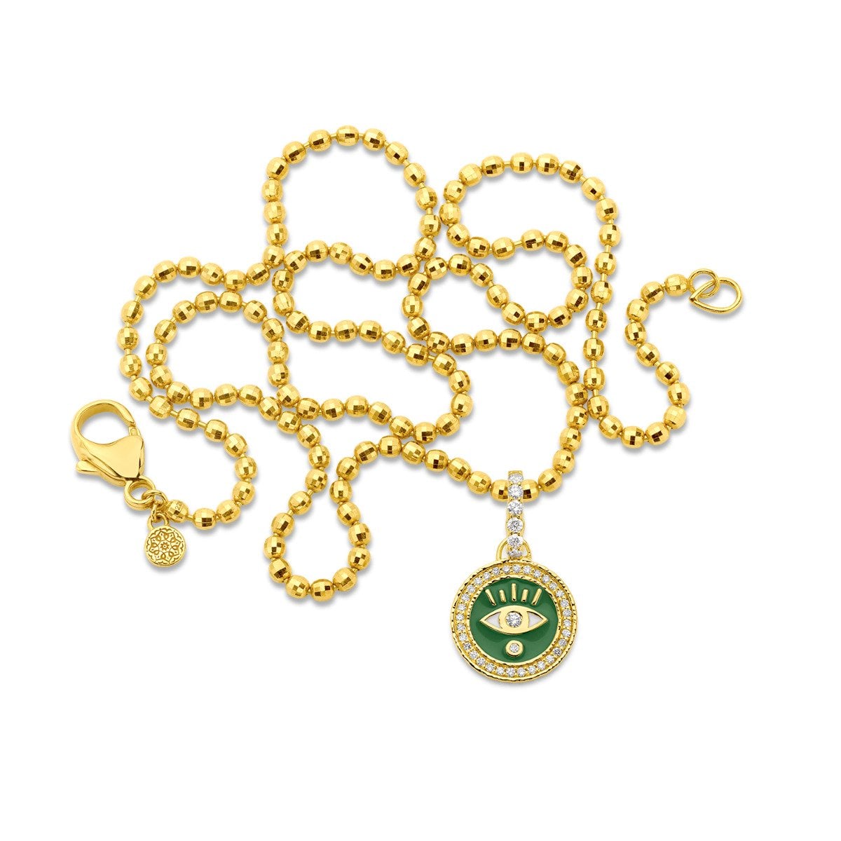 Buddha Mama Evil Eye Pendant with Kelly Green Enamel & Diamonds