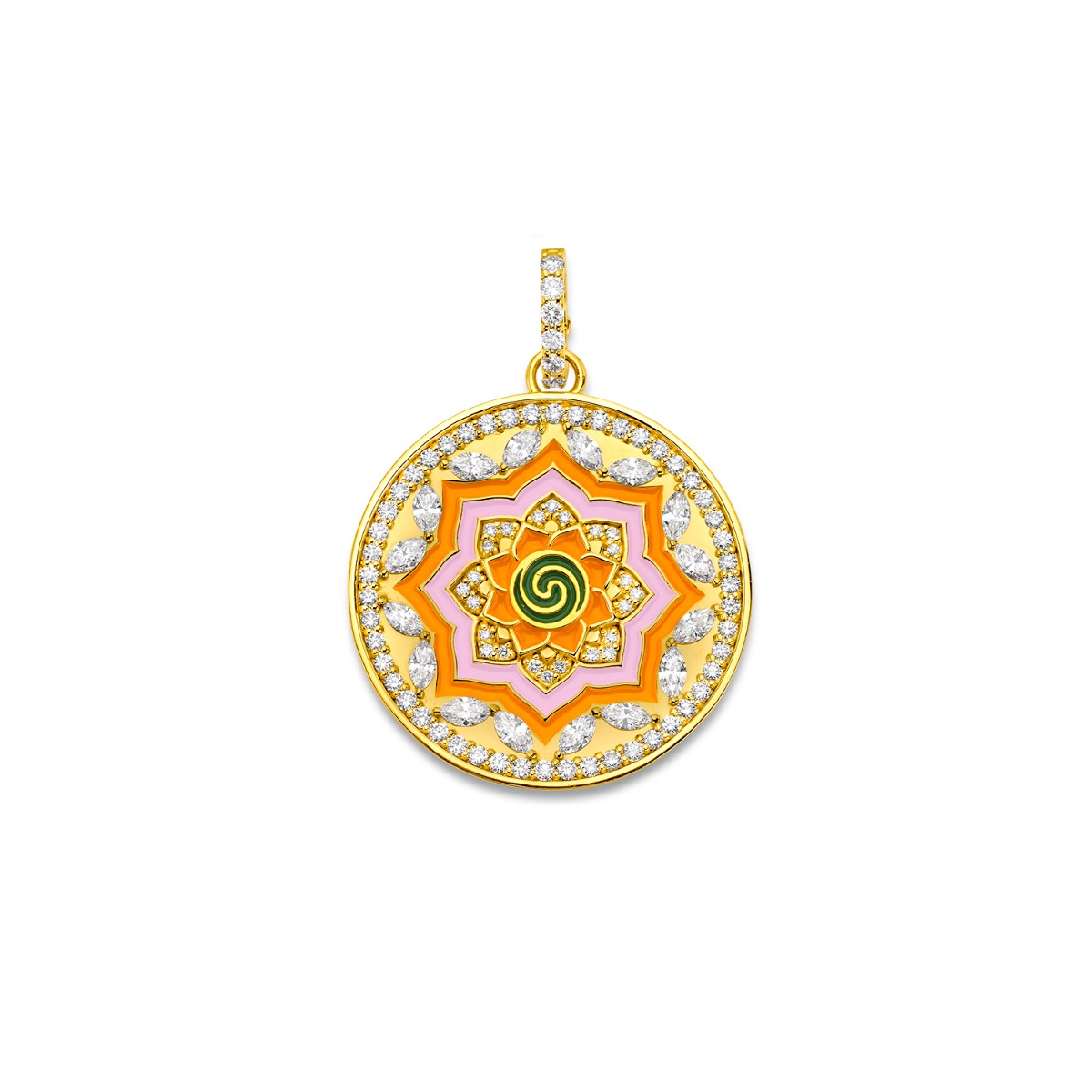 Mandala Pendant with Clementine, Bubblegum Pink & Kelly Enamel