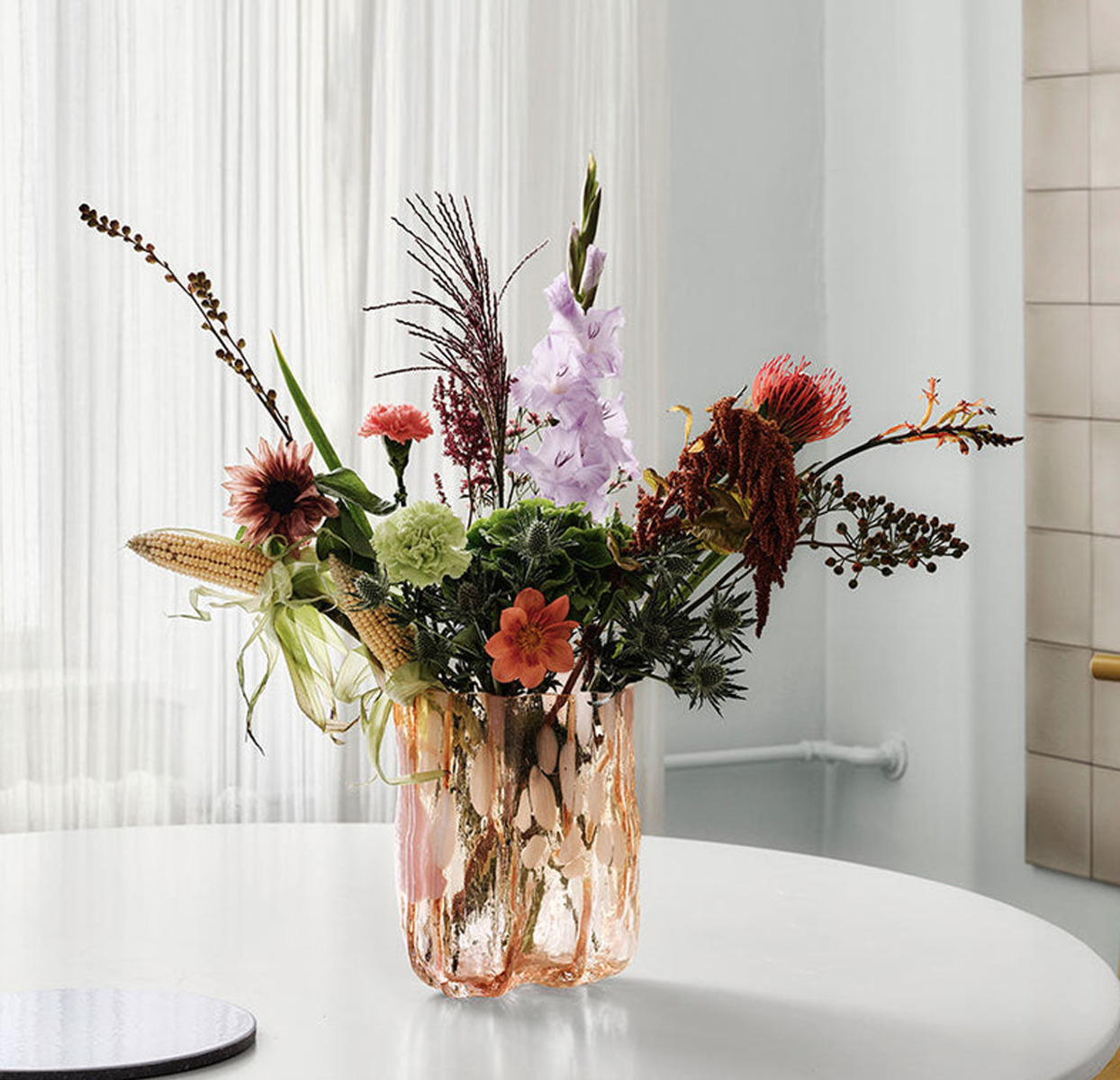 Crackle Vase Tall, Amber/Flamingo
