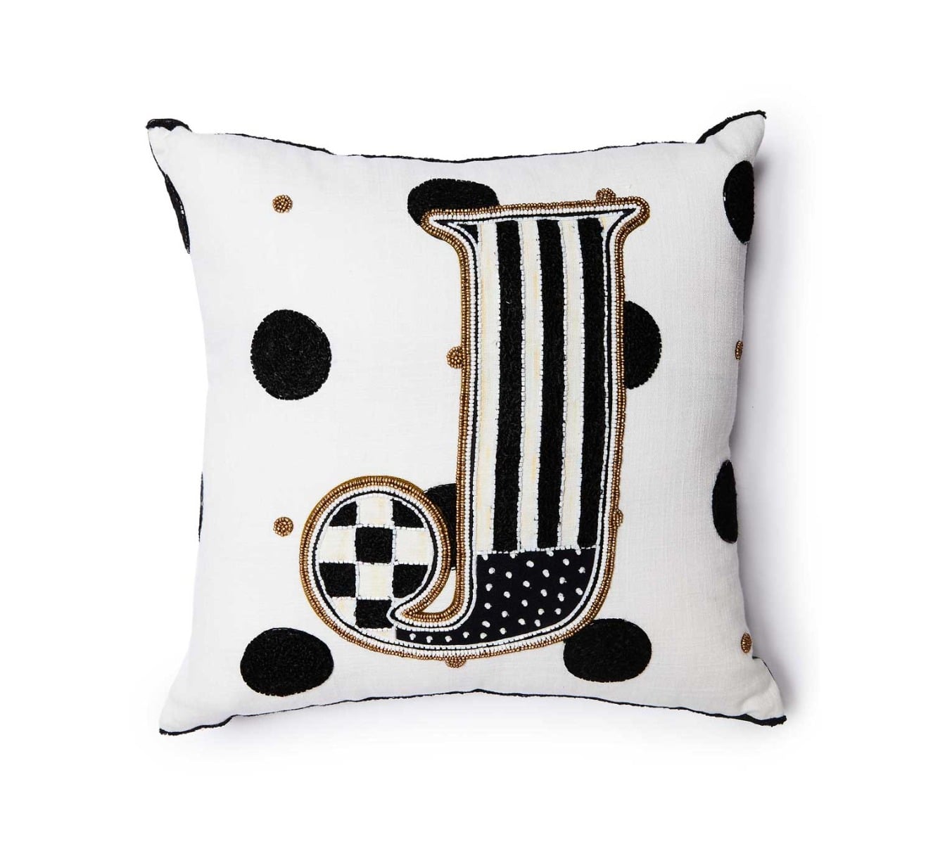 MacKenzie-Childs Monogram "J" Beaded Throw Pillow
