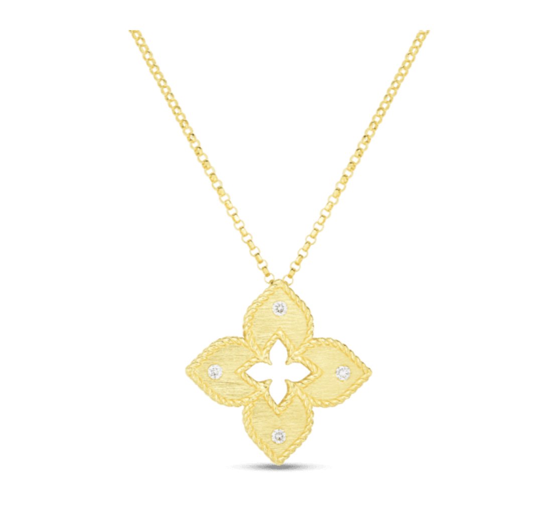 “Venetian Princess” 18kt Yellow Gold Petite Diamond Flower Pendant Necklace
