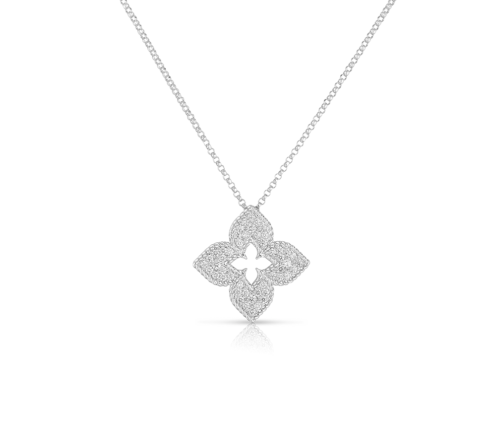 Roberto Coin “Venetian Princess” Diamond Flower 18K White Gold Women's Pendant Necklace